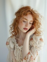 Beautiful Woman With Red Hair And Freckles.