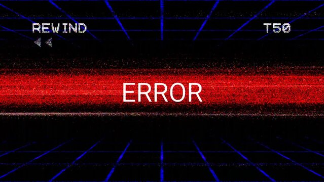 Flashing Error text on screen - distorted CRT VHS retro gaming style concept