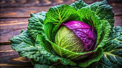 Fototapeta premium Fresh and vibrant head of cabbage , vegetable, healthy, green, leafy, organic, farm, produce, cooking ingredient, garden
