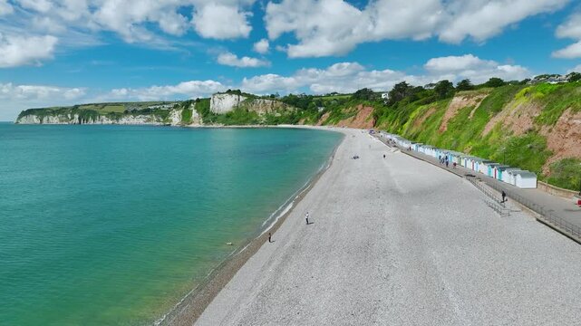 Seaton Beach and White Cliff from a drone, Jurassic Coast, Seaton, Devon, England