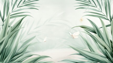 Fototapeta premium Sugar bags amid lush green sugar cane, butterflies fluttering, showcasing a fresh, natural setting, detailed and vibrant