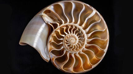 Close up of Nautilus pompilius shell on black background