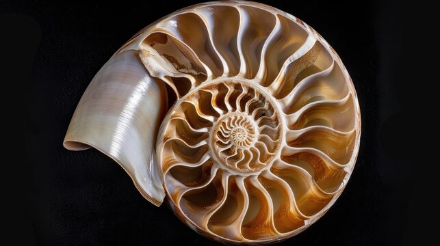 Close up of Nautilus pompilius shell on black background