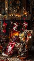 Cozy Christmas living room with holiday decor, festive atmosphere concept