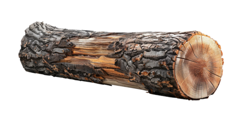 Wooden tree log rustic and timber with brown texture bark cut out, isolated, transparent background - PNG. Hyperrealism.