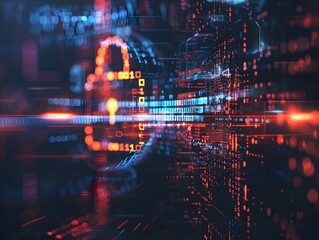 Fototapeta premium Cybersecurity concept with digital lock and binary code., clean background, Photo stock style, clean background, no copyrighted logo, no letters