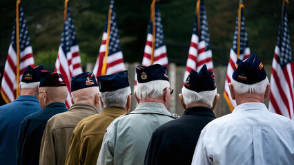 Row of elderly veterans of us army