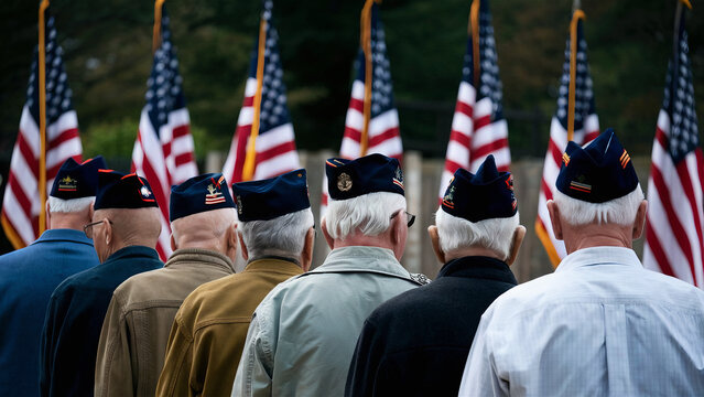 Row of elderly veterans of us army