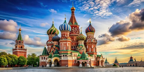 Obraz premium Saint Basil's Cathedral in Kremlin, Russia, lies in ruins in a deserted landscape , abandoned, destroyed