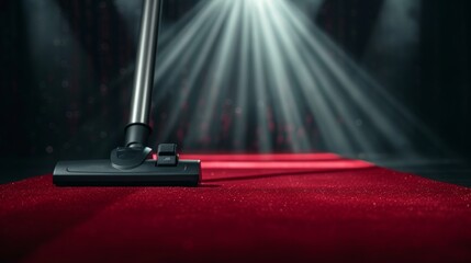 Spotlight on a vacuum cleaner on the red carpet, dramatic lighting, paparazzi flashing, glamorous and detailed scene, unique and bold