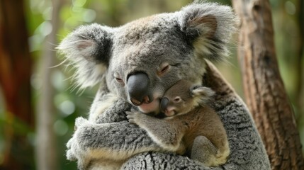 Photograph the tenderness between a mother koala and her joey
