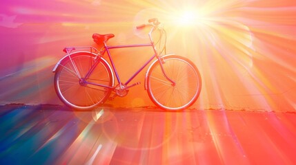 Fototapeta premium Futuristic Art Deco Bicycle: Symmetry in Vibrant Colors and High Contrast with Lens Flare