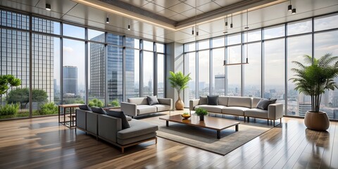 Fototapeta premium Modern building interior with sleek furniture and large windows, modern, building, interior, sleek, furniture