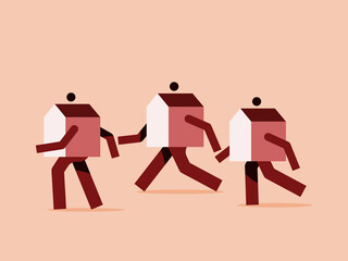 Moving homes walking against light background