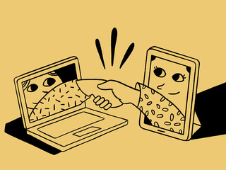 Hand shake of people through applications