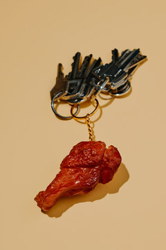 keys in a chicken wing-shaped key chain