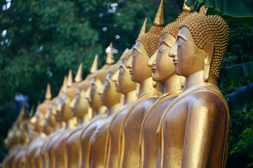 Standing Buddha statue. Buddhist sculpture. Statues of Buddha.