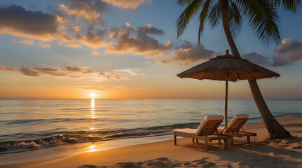 Fototapeta premium Beach view with sunset background