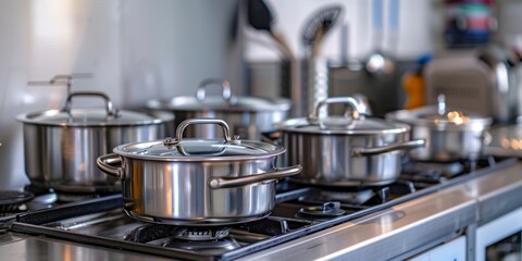 Stainless Steel Pots on a Stovetop