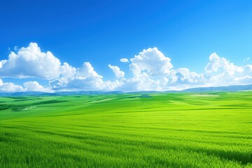 Fototapeta premium Rolling Green Fields under a Blue Sky