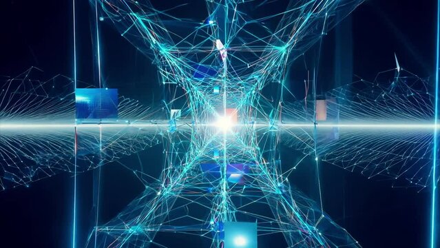 3D representation of a neural network processing for an Artificial Intelligence based image generator. Created by asking an AI video generator what the world looks like from its point of view.