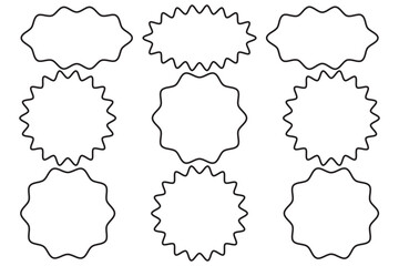 Starburst thin line sticker vector icon, outline star round border, circle sale badge set, price tag. Simple illustration isolated on white background