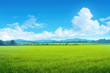 Fototapeta premium Serene Green Field Under a Blue Sky