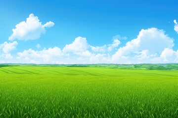 Fototapeta premium Expansive Green Field Under a Blue Sky