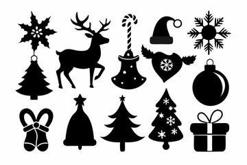 Christmas set of silhouettes for design on a white background, vector illustration