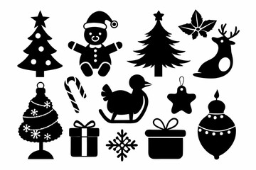 Christmas set of silhouettes for design on a white background, vector illustration