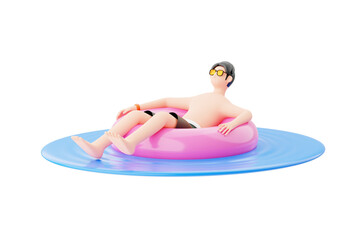 Boy chilling into the pool 3D Illustration