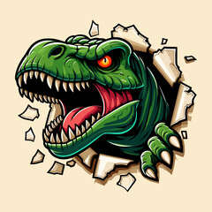vector hand drawn t-rex roaring out of torn paper illustration © Aryasakti