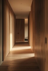 Wooden corridor in modern office building.
