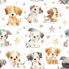 Obraz premium Seamless repeating pattern dogs and puppies