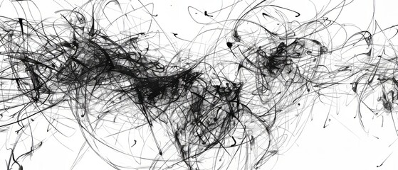 Panoramic close-up, high detail scan of chaotic scribble sketch, on white background, Generative AI