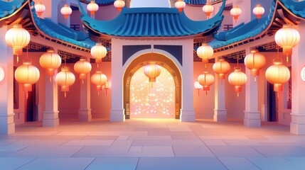 Obraz premium Chinese Temple Entrance with Lanterns.