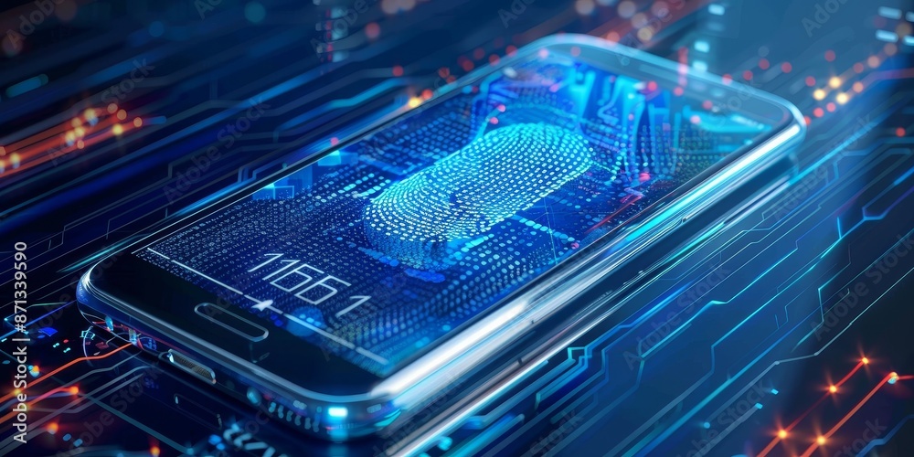 Leinwandbilder a smartphone with advanced biometric security features, highlighting privacy and security in technol