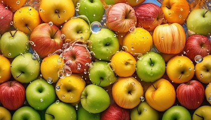 Fresh Assorted Apples Underwater with Bubbles