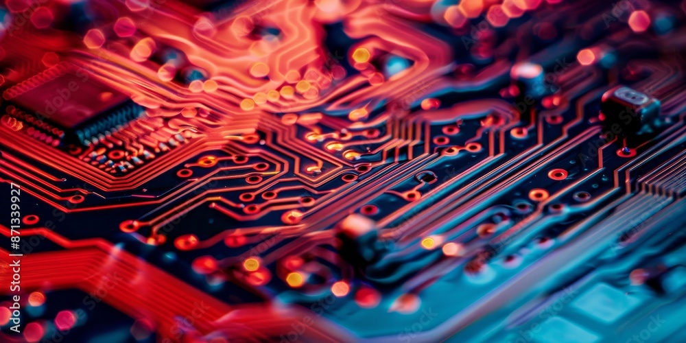 Poster A close-up of a circuit board, showcasing the intricate details of modern technology