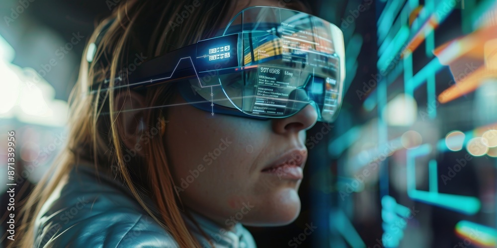 Poster A person using augmented reality glasses, experiencing digital information overlaid on the real world