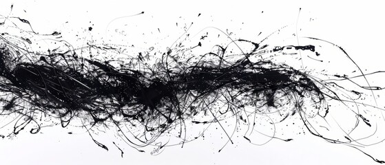 Panoramic close-up, high detail scan of energetic scribble sketch, on white background, Generative AI