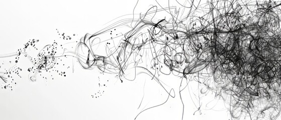 Panoramic close-up, high detail scan of energetic scribble sketch, on white background, Generative AI
