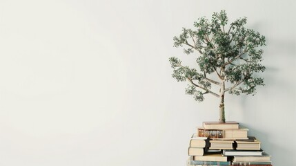 Obraz premium Photo of The books are arranged in a tree, white background, Generative AI