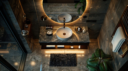 Modern Bathroom Interior Design with Luxurious Marble and Ambient Lighting