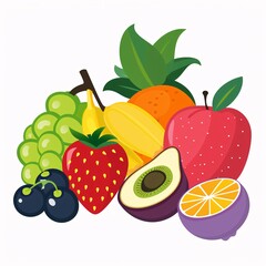 A simple vector icon illustration depicting the group of fruit items at center for a website isolated white background