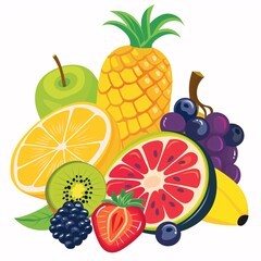 A simple vector icon illustration depicting the group of fruit items at center for a website isolated white background