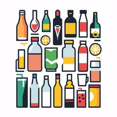 A simple vector icon illustration depicting the group of beverage items at center for a website isolated white background