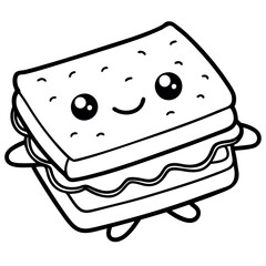 Cute Coloring Book Character with Cartoon Illustration of a Fast Food Sandwich

