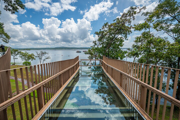 The transparent glass skywalk in Sirindhorn Dam at Ubon Ratchathani, Thailand