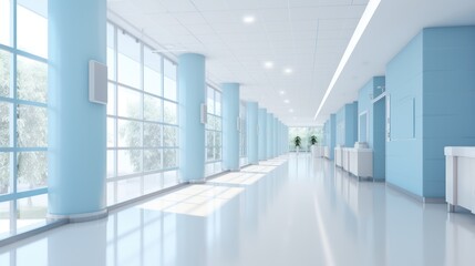 Fototapeta premium Modern hospital hallway with clean walls,